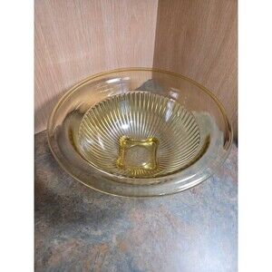 Vintage Hazel Atlas 10" Yellow Gold Depression Glass Ribbed Mixing Bowl